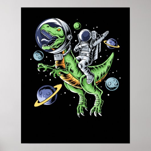 Astronaut Riding T-Rex Dinosaur Astro T-Rex Space Poster (Voorkant)