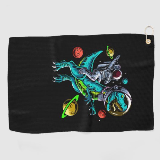 Astronaut Riding T-Rex Dinosaurus Golfhanddoek (Horizontaal)