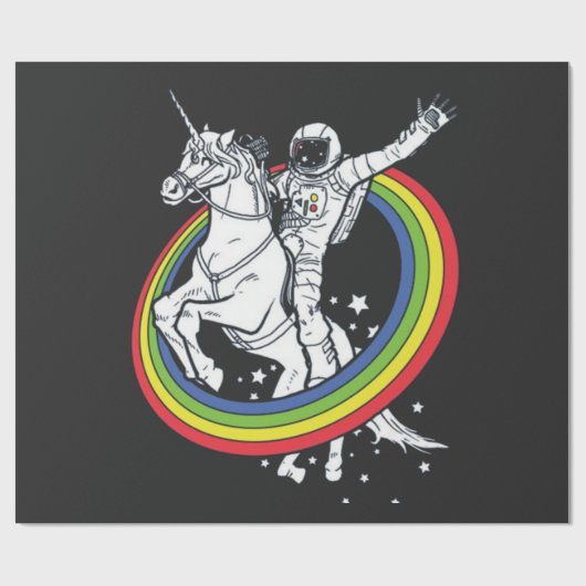 Astronaut Riding Unicorn Cadeaupapier (Vlak)
