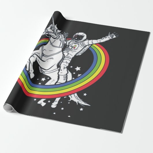 Astronaut Riding Unicorn Cadeaupapier (Uitgerold)