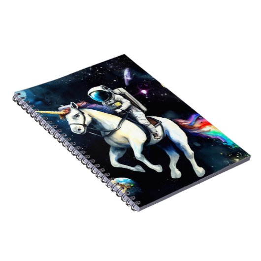 Astronaut Riding Unicorn in Space - Funny Science Notitieboek (Rechterzijde)