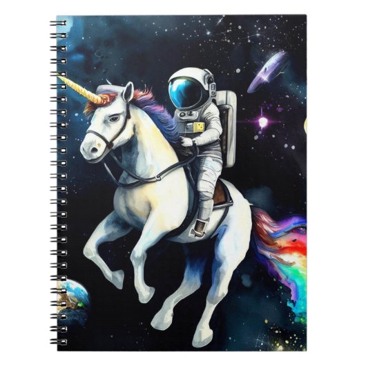 Astronaut Riding Unicorn in Space - Funny Science Notitieboek (Voorkant)