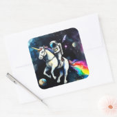 Astronaut Riding Unicorn in Space - Funny Science Vierkante Sticker (Envelop)