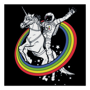 Astronaut Riding Unicorn Perfect Poster