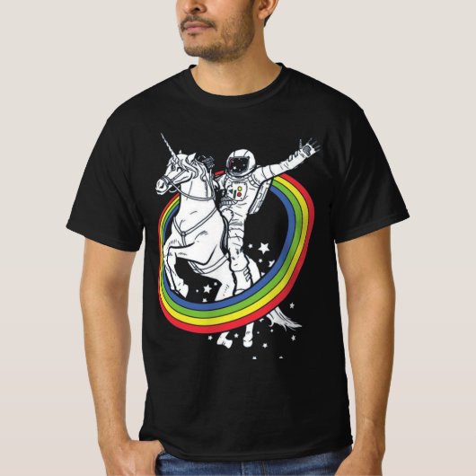 Astronaut Rijden Eenhoorn, Grappige Buitenruimte T-shirt (Voorkant)