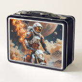 Astronaut Rijden Motorfiets op Mars Metal Lunchbox (Achterkant)