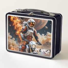 Astronaut Rijden Motorfiets op Mars Metal Lunchbox