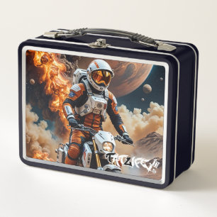Astronaut Rijden Motorfiets op Mars Metal Lunchbox