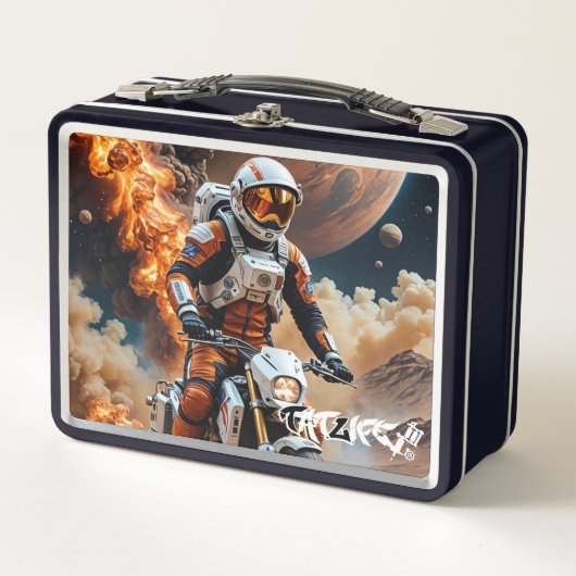 Astronaut Rijden Motorfiets op Mars Metal Lunchbox (Voorkant)