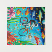 Astronaut rijdt op een tweekleppige zee wandkleed (Voorkant (horizontaal))