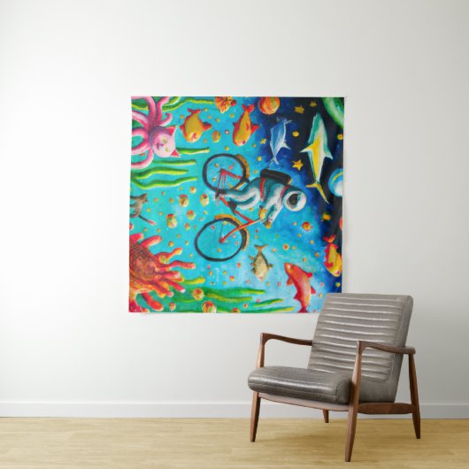 Astronaut rijdt op een tweekleppige zee wandkleed (In Situ (horizontaal))