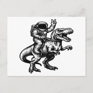 Astronaut rijdt op T Rex Feestdagenkaart