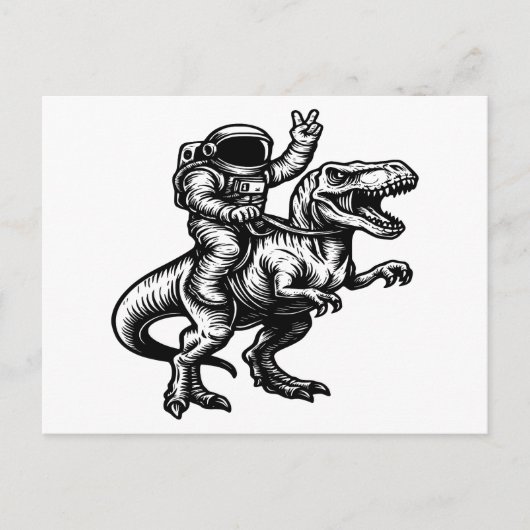 Astronaut rijdt op T Rex Feestdagenkaart (Voorkant)