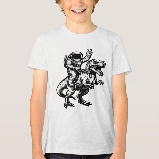 Astronaut rijdt op T Rex Tri-Blend Shirt (Voorkant)