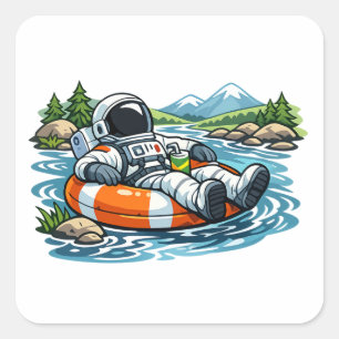 Astronaut Rivier Tubing Vierkante Sticker
