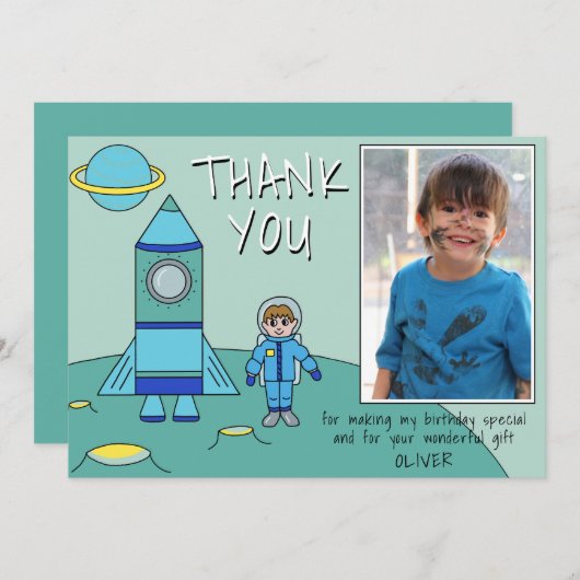 Astronaut Rocket Birthday Foto Hartelijk dank (Voorkant / Achterkant)