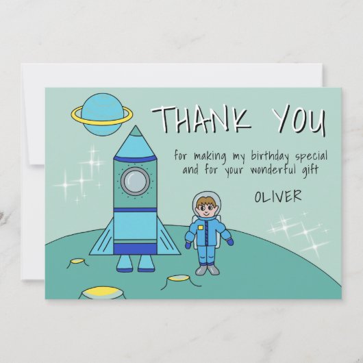 Astronaut Rocket Boy Verjaardag Dank u Card (Voorkant)