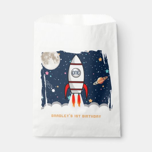 Astronaut Rocket Buitenruimte 1ste verjaardag Bedankzakje (Voorkant)
