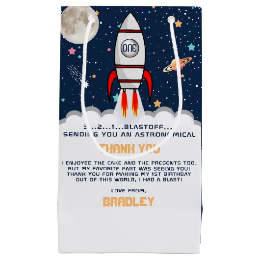 Astronaut Rocket Buitenruimte 1ste verjaardag Klein Cadeauzakje (Voorkant)