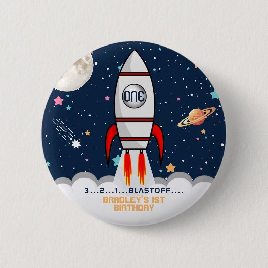 Astronaut Rocket Buitenruimte 1ste verjaardag Ronde Button 5,7 Cm (Voorkant)
