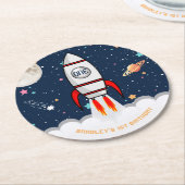 Astronaut Rocket Buitenruimte 1ste verjaardag Ronde Kartonnen Onderzetter (Gebogen)