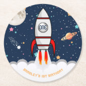 Astronaut Rocket Buitenruimte 1ste verjaardag Ronde Kartonnen Onderzetter (Voorkant)