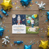 Astronaut Rocket Buitenspace 1ste verjaardag Foto Bedankkaart