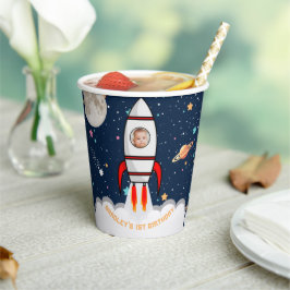 Astronaut Rocket Buitenspace 1ste verjaardag Foto Papieren Bekers