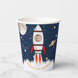 Astronaut Rocket Buitenspace 1ste verjaardag Foto Papieren Bekers