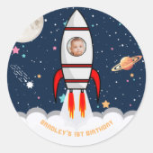 Astronaut Rocket Buitenspace 1ste verjaardag Foto Ronde Sticker (Voorkant)