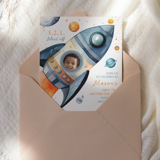 Astronaut Rocket eerste reis rond de zon Uitnodigi Kaart