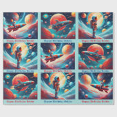 Astronaut Rocket Planets Jongens Verjaardag Kleurr Cadeaupapier (Vlak)
