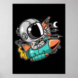 Astronaut Rocket Riding Poster