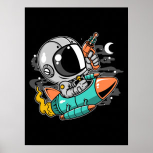 Astronaut Rocket Riding Poster