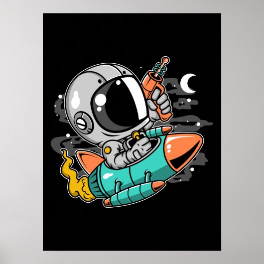 Astronaut Rocket Riding Poster (Voorkant)