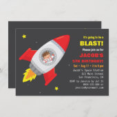 Astronaut Rocket Ship Space Kids Verjaardag uitnod Kaart (Voorkant / Achterkant)