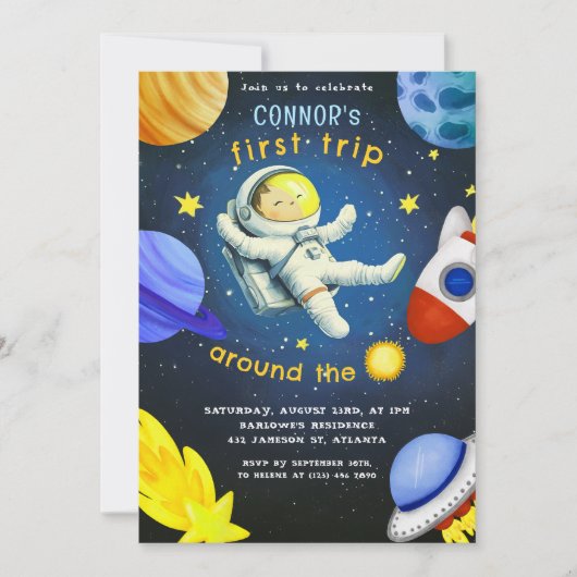 Astronaut Rocket Ship Space Planet Verjaardagsfees Kaart (Voorkant)