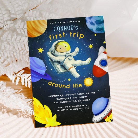 Astronaut Rocket Ship Space Planet Verjaardagsfees Kaart