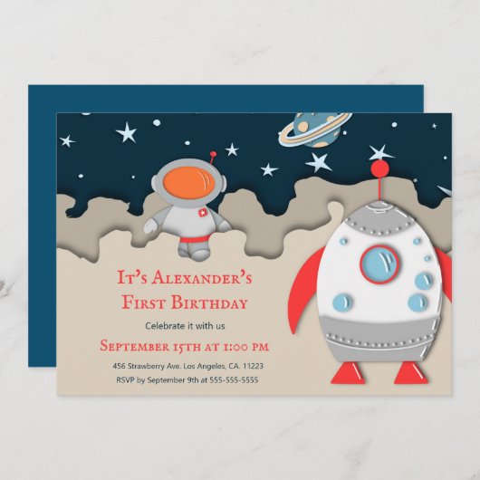 Astronaut Rocket Space 1e verjaardag Kaart (Voorkant / Achterkant)