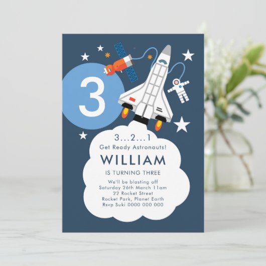 Astronaut Rocket Space Shuttle Uitnodiging (Staand voorkant)
