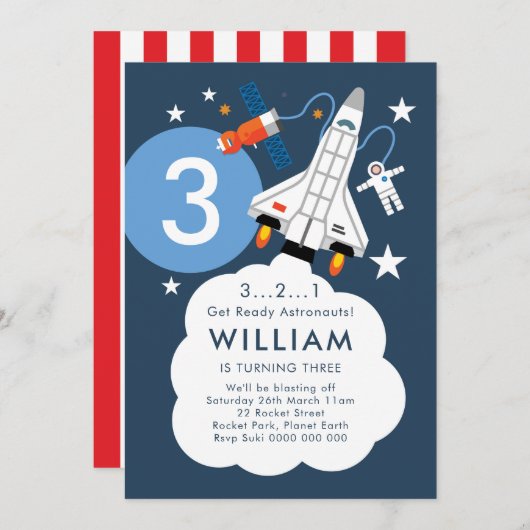 Astronaut Rocket Space Shuttle Uitnodiging (Voorkant / Achterkant)