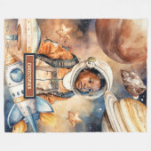 Astronaut Room Decor Deken Jongens 'Waterverf Art (Voorkant (Horizontaal))
