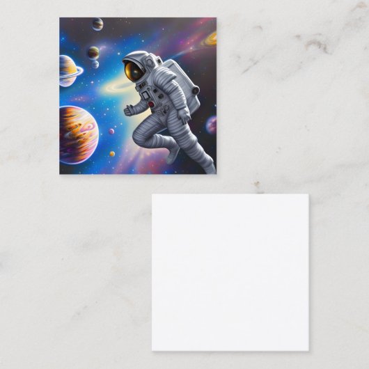 astronaut, ruimte, donker, planeet, sterren, Sci F Vierkante Visitekaartje (Voorkant / Achterkant)