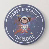 Astronaut Ruimte Meisje Verjaardag Ronde Button 4,0 Cm (Voorkant)