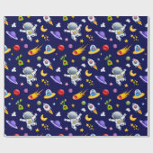Astronaut Ruimtealiens Inpakpapier (Vlak)