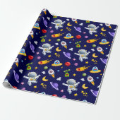 Astronaut Ruimtealiens Inpakpapier (Uitgerold)