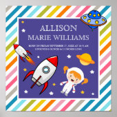 Astronaut Ruimteraket Geboorte Stats voor Baby Mei Poster (Voorkant)