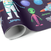 Astronaut Ruimteschip Rocket Naam toevoegen Verjaa Cadeaupapier (Rol Hoek)