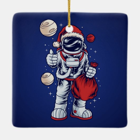 Astronaut Santa in Space Ceramic Ornament (Achterkant)