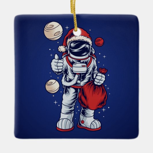 Astronaut Santa in Space Ceramic Ornament (Voorkant)